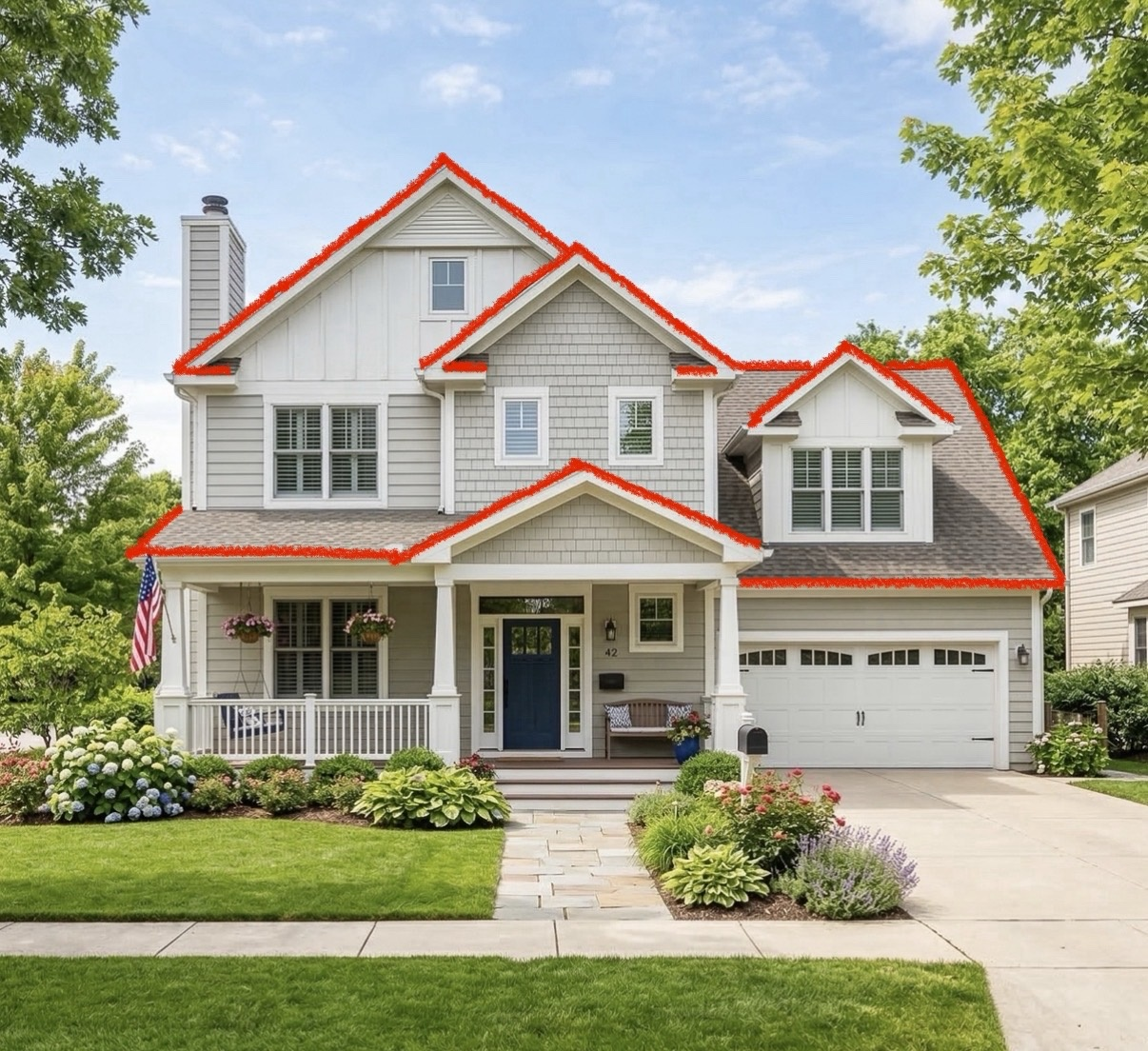 Roofline trace overlay on home photo